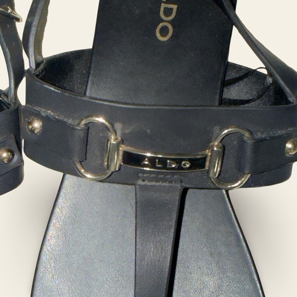 Aldo Black Thong Sandals with Gold Hardware Adjustable Strap Size 7 - Picture 2 of 13